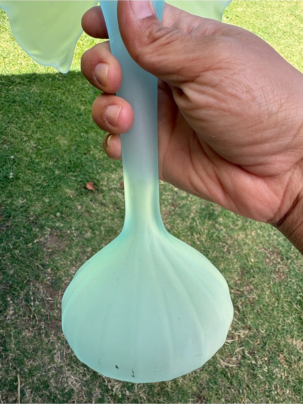 Vintage Blue Satin Art Glass Jack-in-the-Pulpit Vase Ruffle Trumpet Soft Frosted - Picture 4 of 11